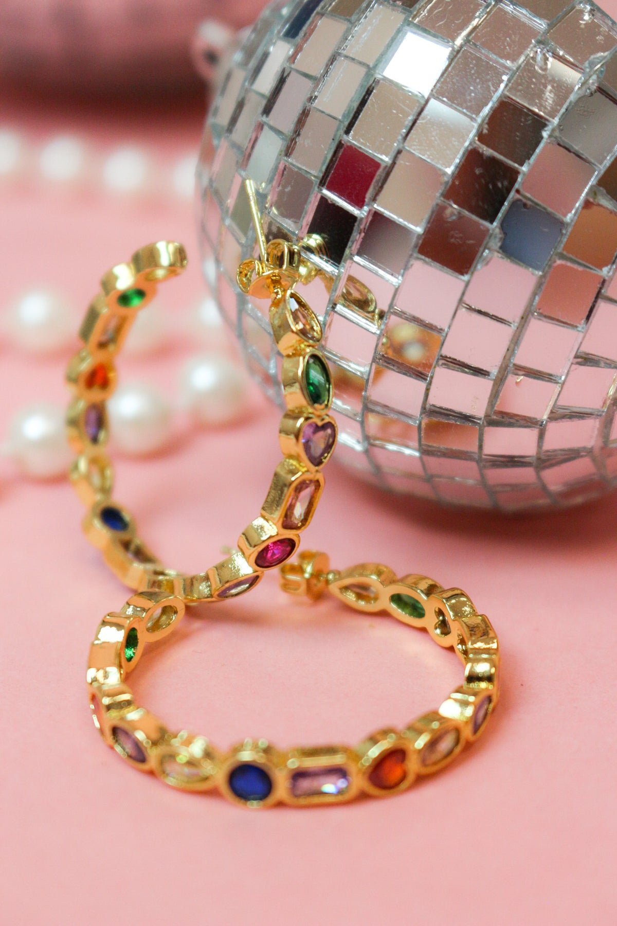 Charlie Paige Crystal Embellished Gold Hoop Earrings