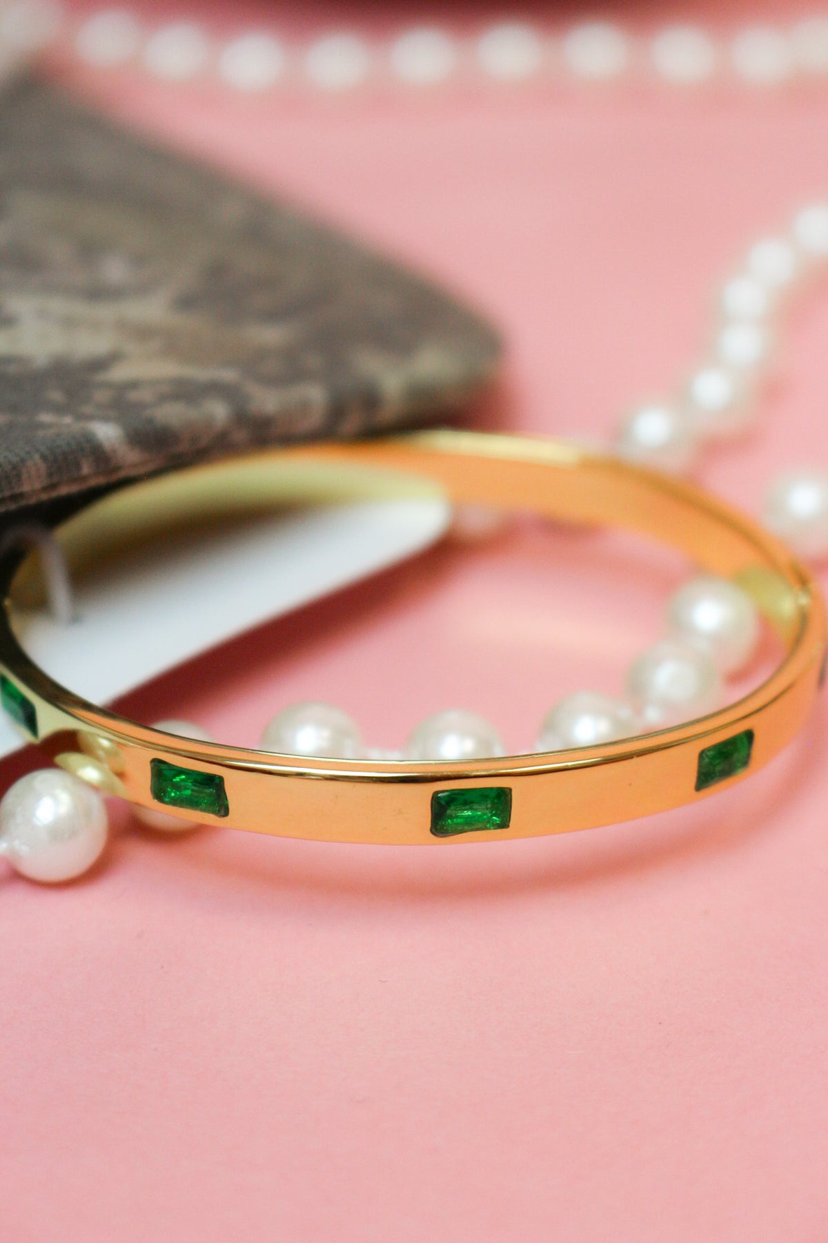 Charlie Paige Gold and Emerald Green Bangle Bracelet