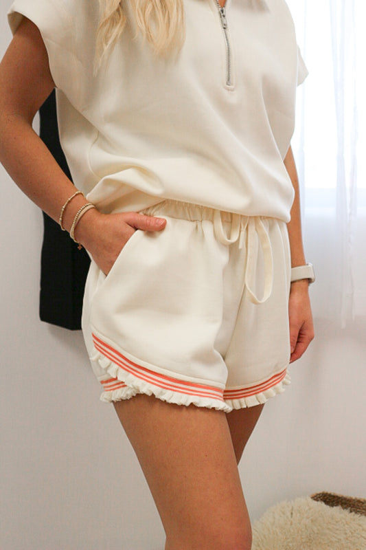 Beachy And You Know It Cream Ruffle Shorts