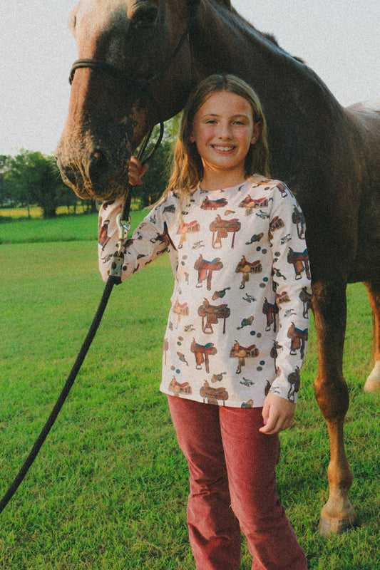 Girl's Saddle Print Light Pink Wrangler Top