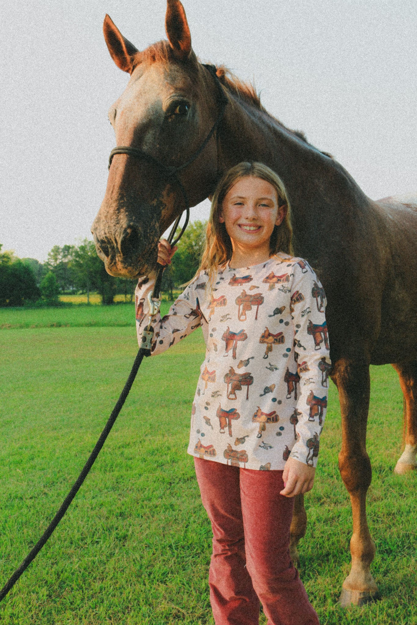 Girl's Saddle Print Light Pink Wrangler Top