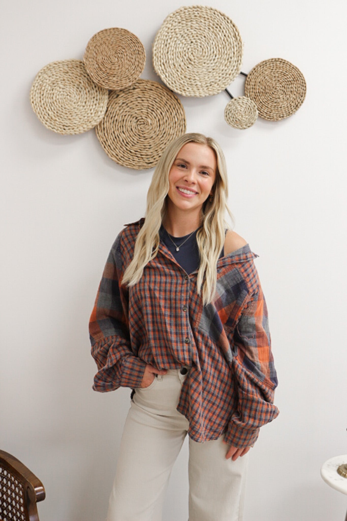 Mixed Up Rose Plaid Button Up Top