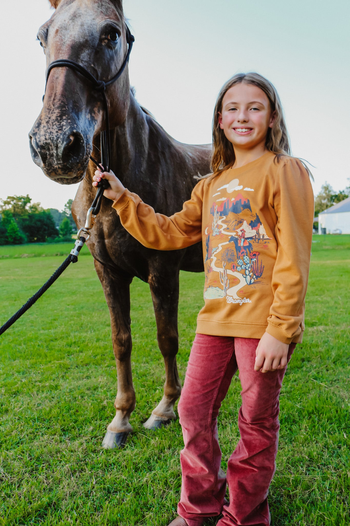 Wrangler Youth Girl's Brown Balloon Sleeve Sweatshirt