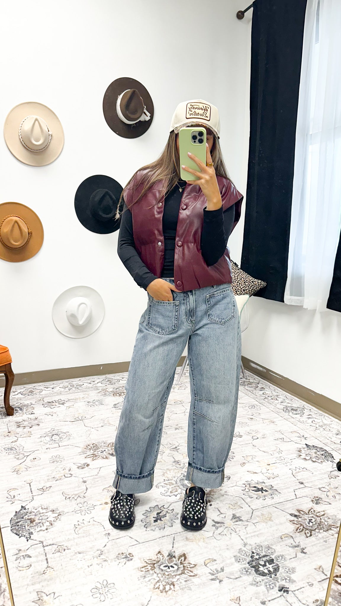 Iconic Record Plum Leather Puffer Vest