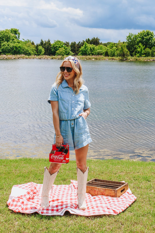 Worth The Trouble Denim Romper