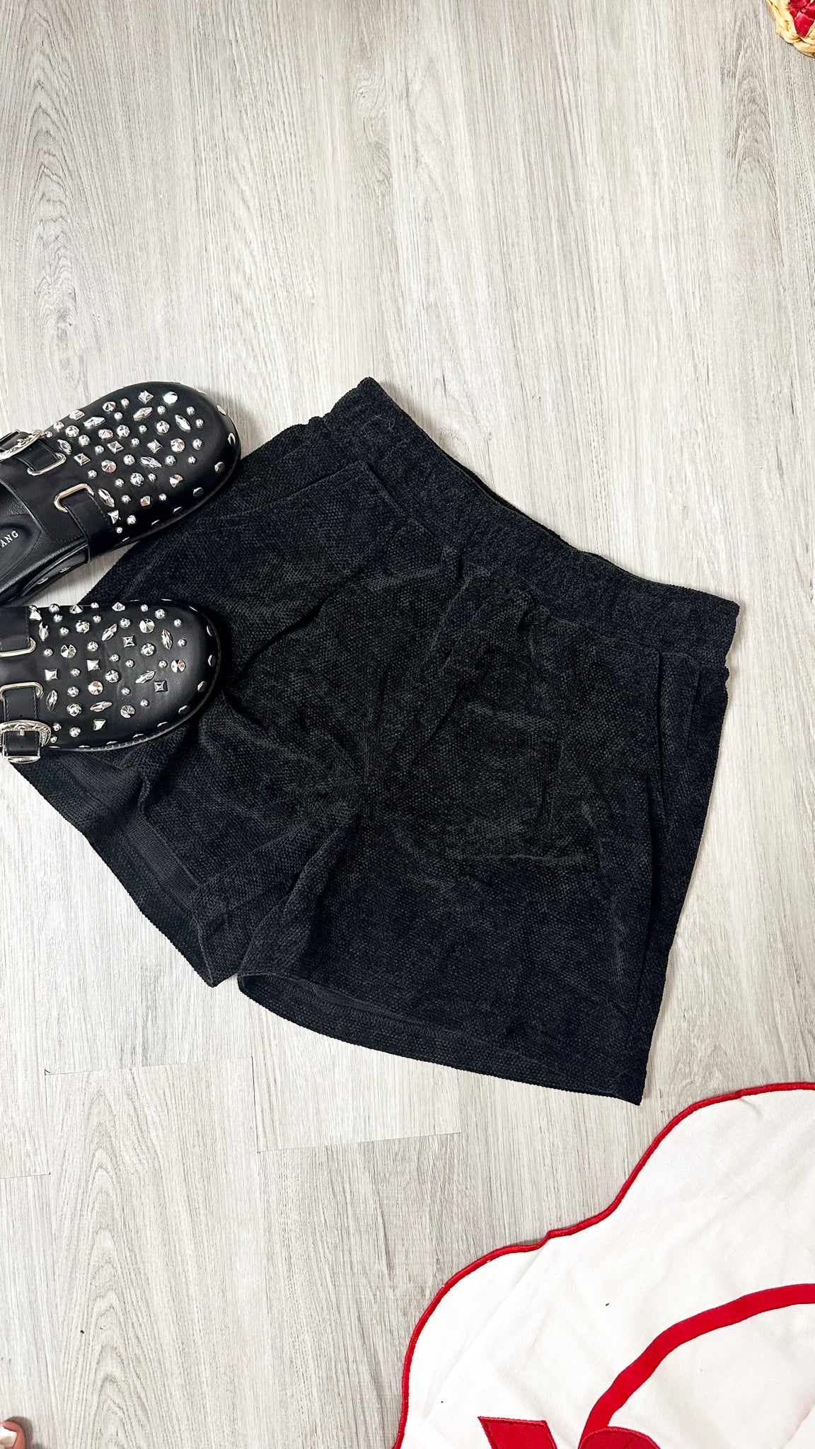 Pure Intentions Black Textured Knit Shorts