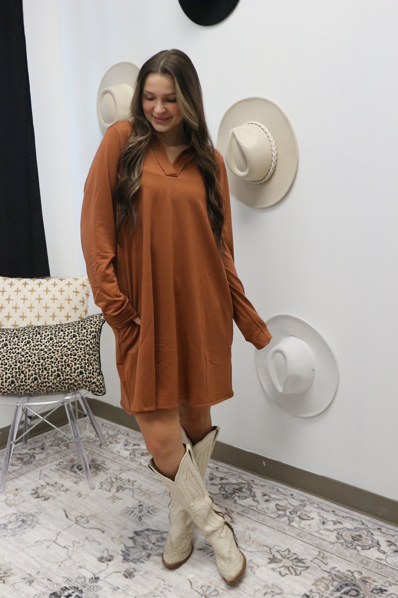 Travel Anywhere Chestnut Brown Collar Dress