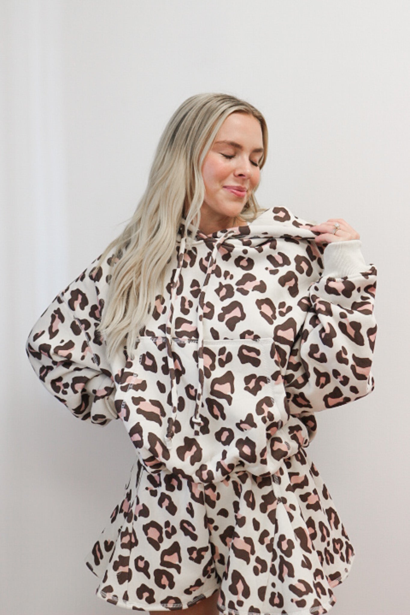 Cozy Spots Taupe Pink Leopard Hoodie