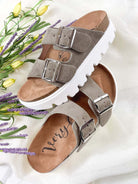 taupe 2 strap platform sandal