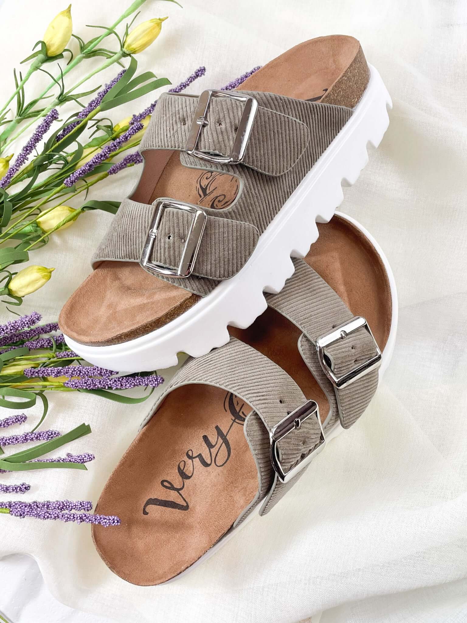 taupe 2 strap platform sandal