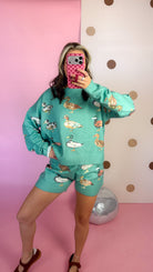 Mallard sea green set, mirror selfie with hand on hip