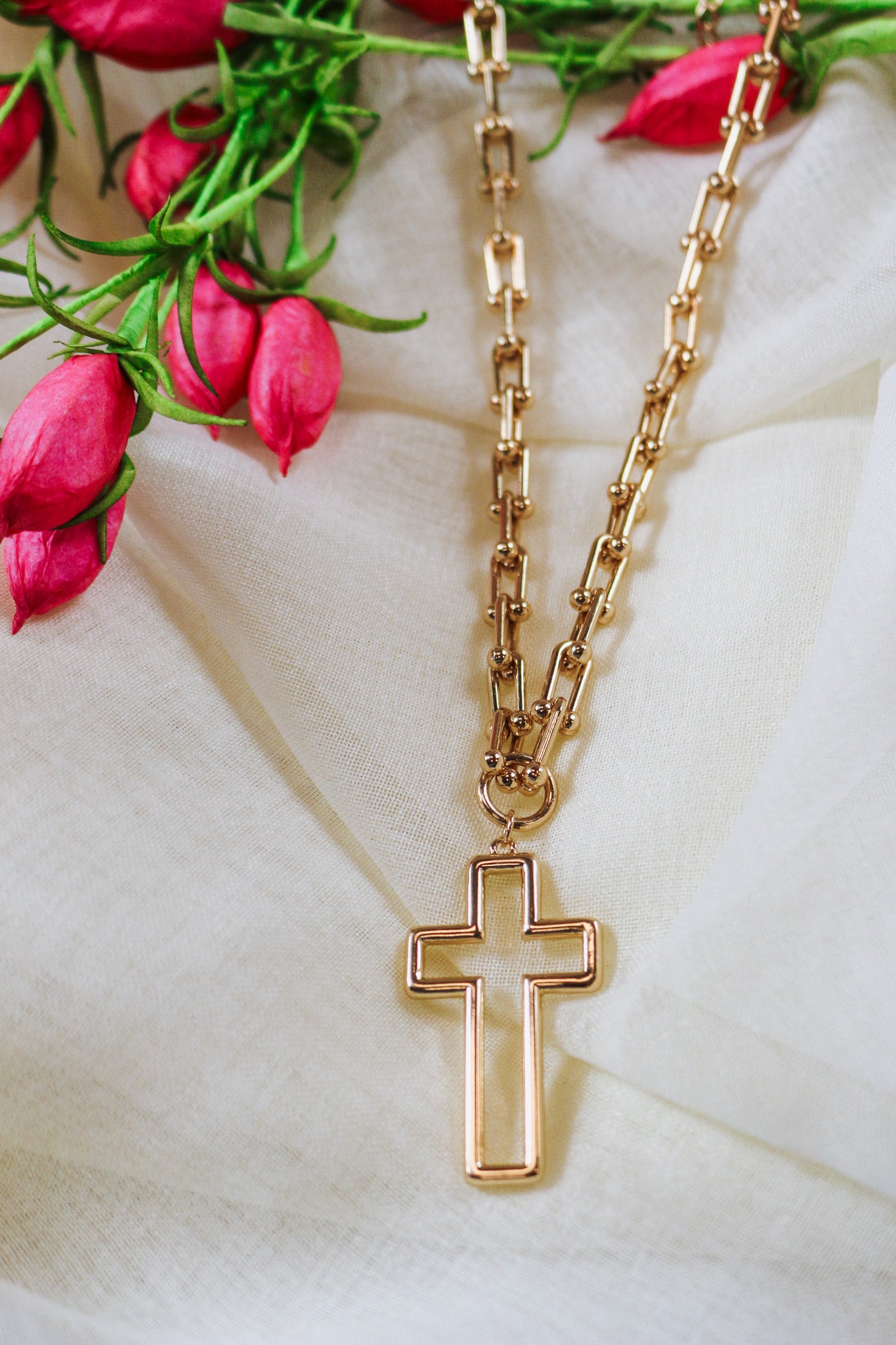 Gold Chain Open Cross Pendant Necklace