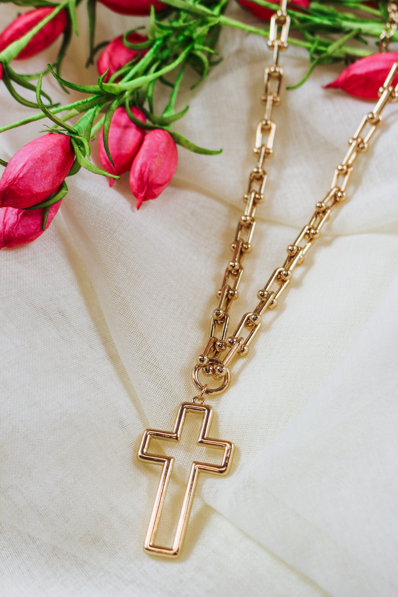 Gold Chain Open Cross Pendant Necklace