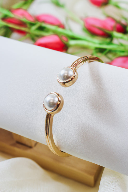 Gold Pearl Cuff Bangle Bracelet