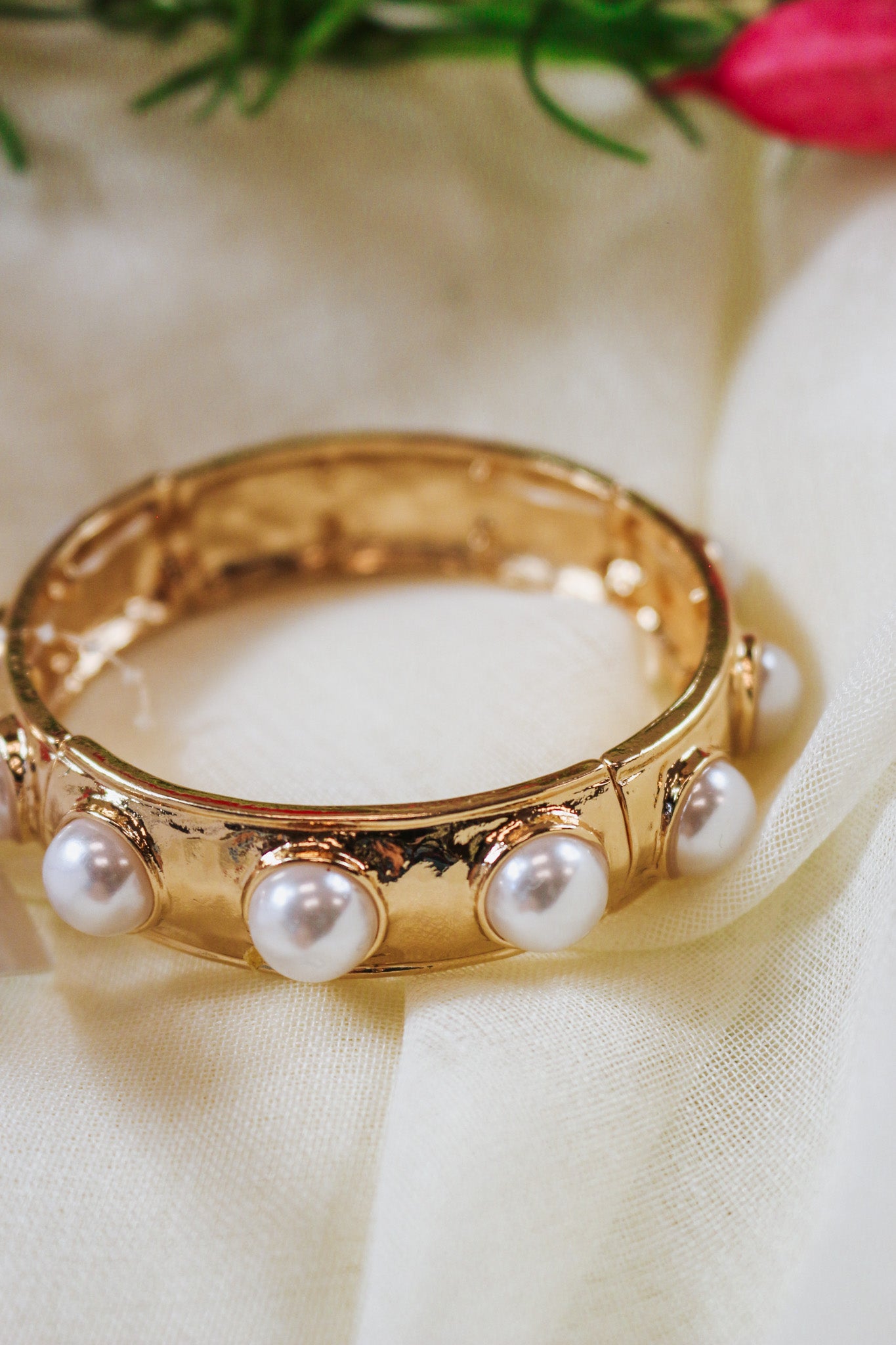 Worn Gold Pearl Chunky Bracelet