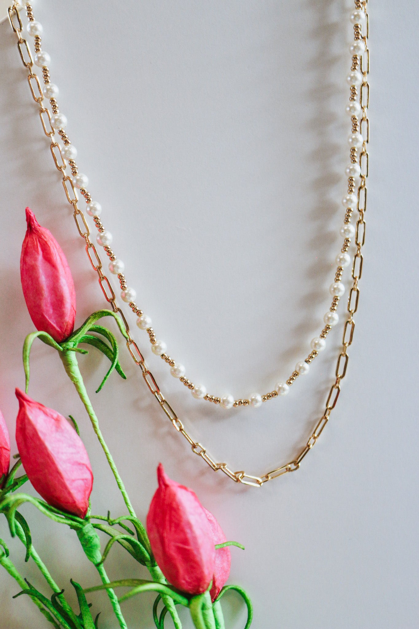 Gold Pearl Layered Necklace