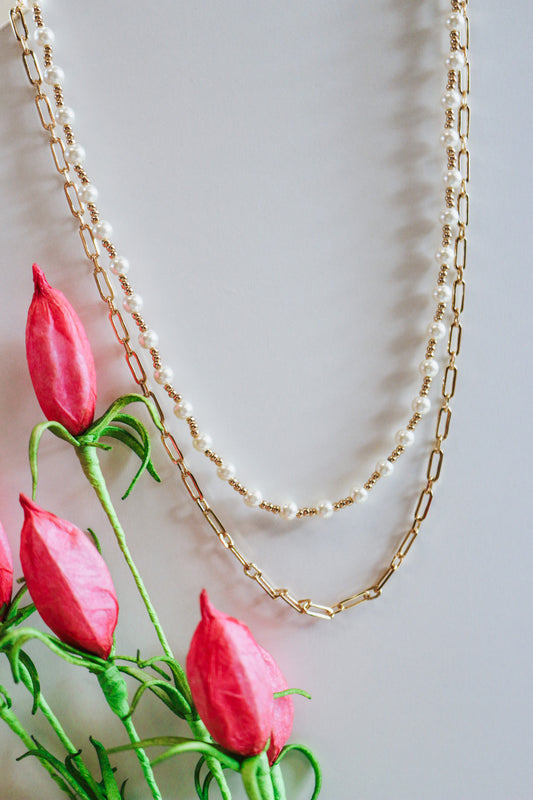 Gold Pearl Layered Necklace