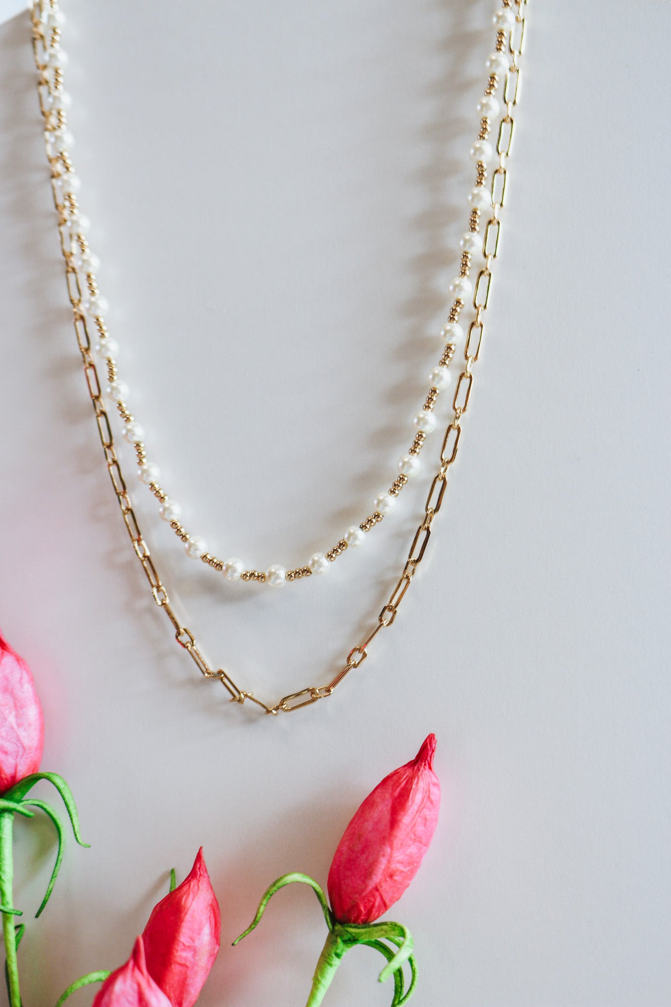 Gold Pearl Layered Necklace