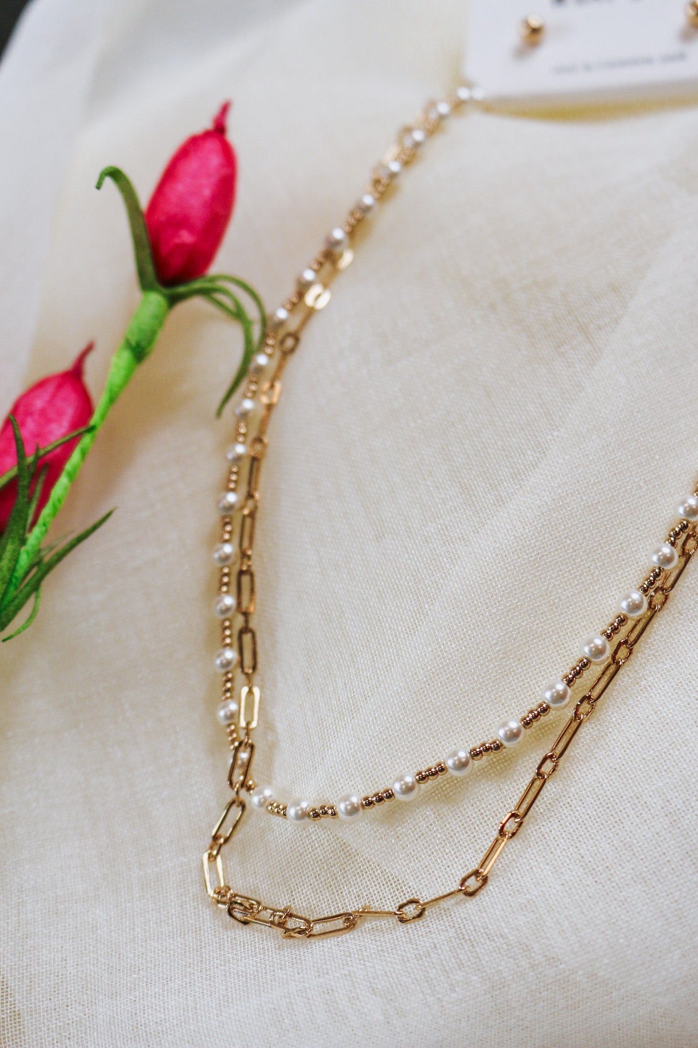 Gold Pearl Layered Necklace