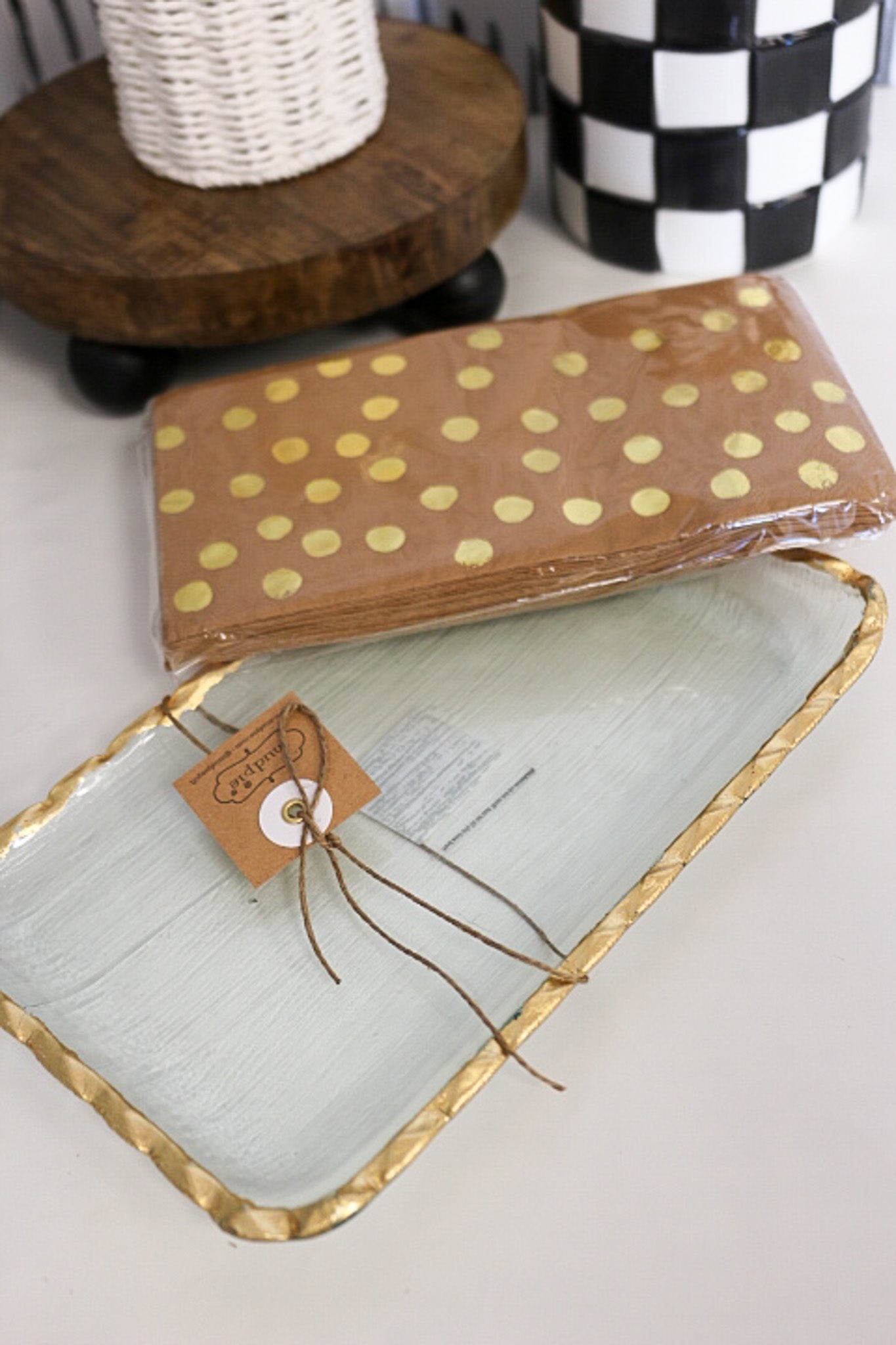 Gold Dotted Napkin Caddy Set