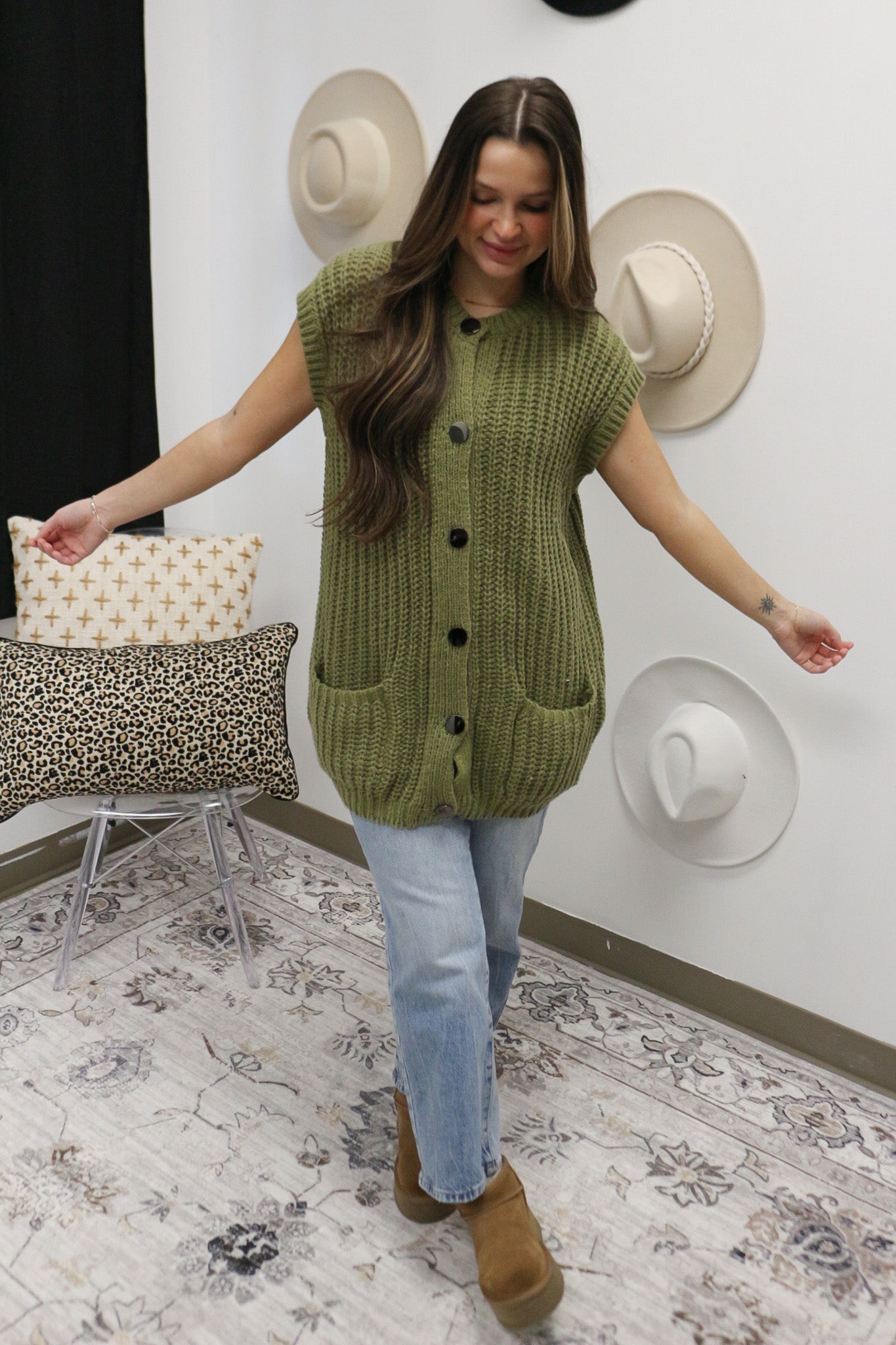 Autumn Glow Olive Green Button Up Sweater