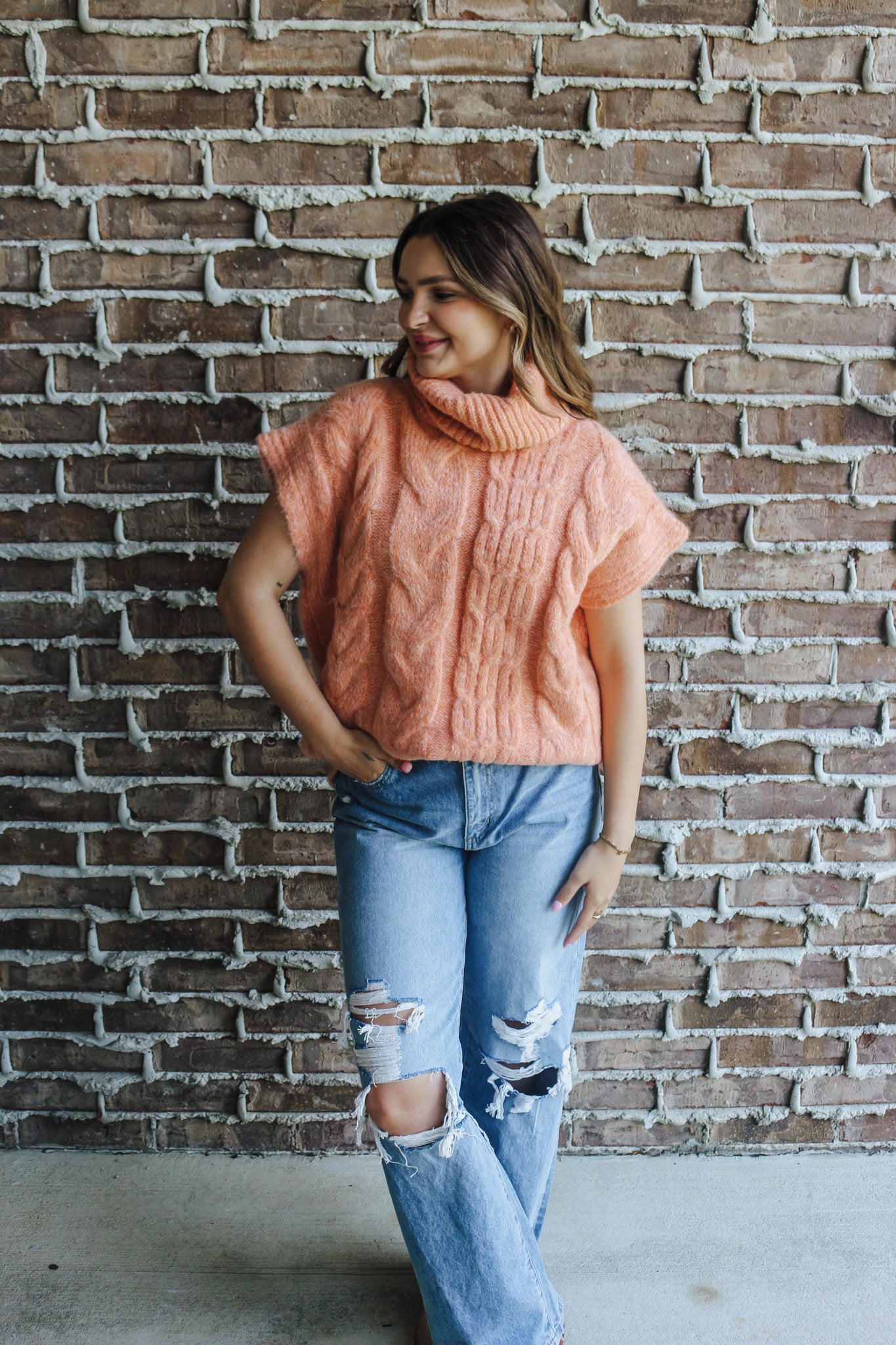 Bonfire Weekends Peach Sleeveless Sweater