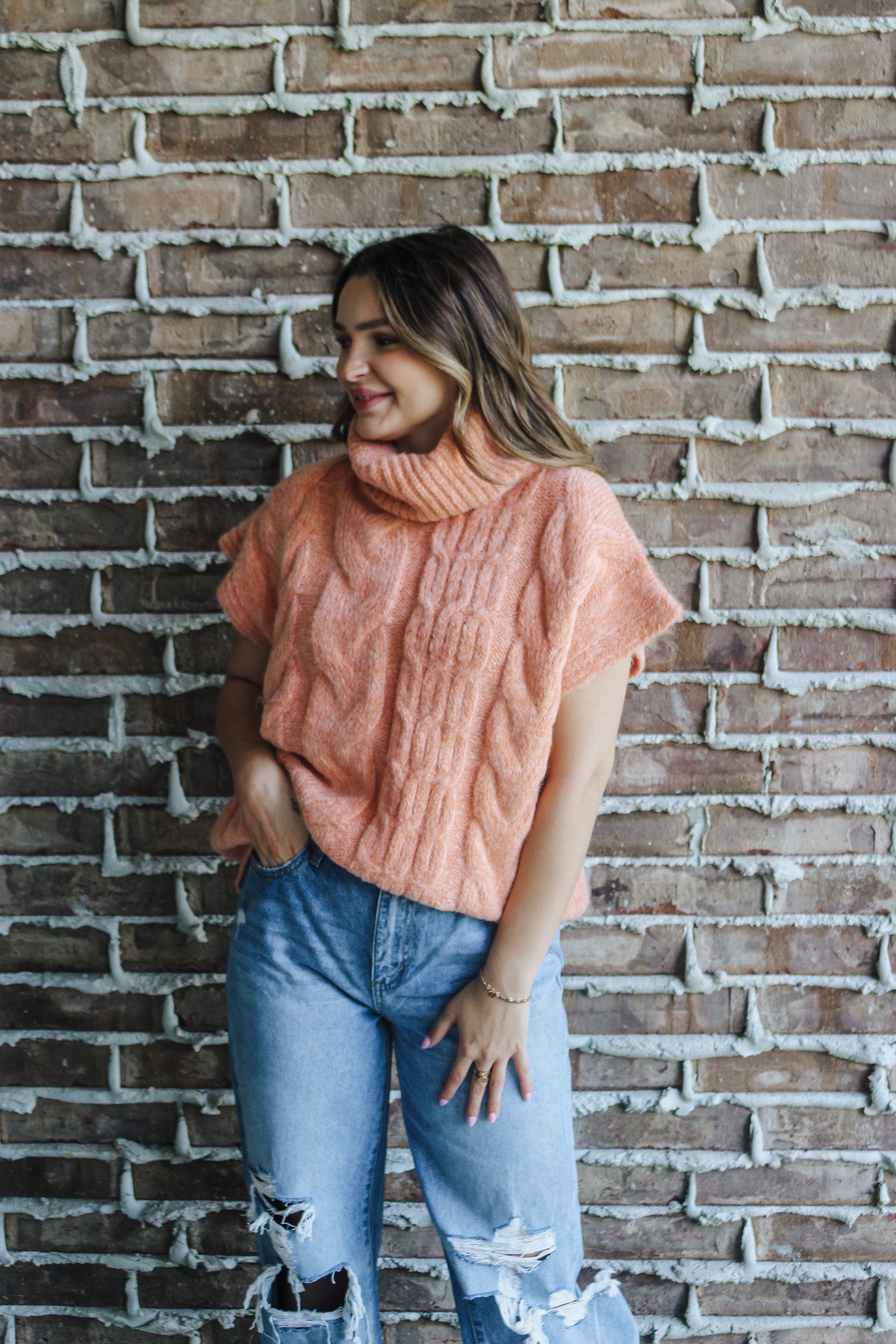 Bonfire Weekends Peach Sleeveless Sweater