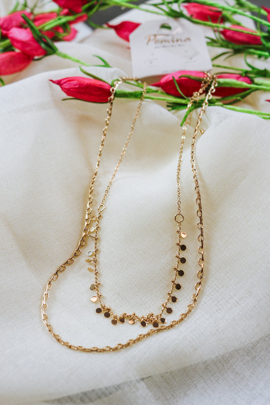 Gold Layered Chain with Small Disc Charms 16"-18" Necklace