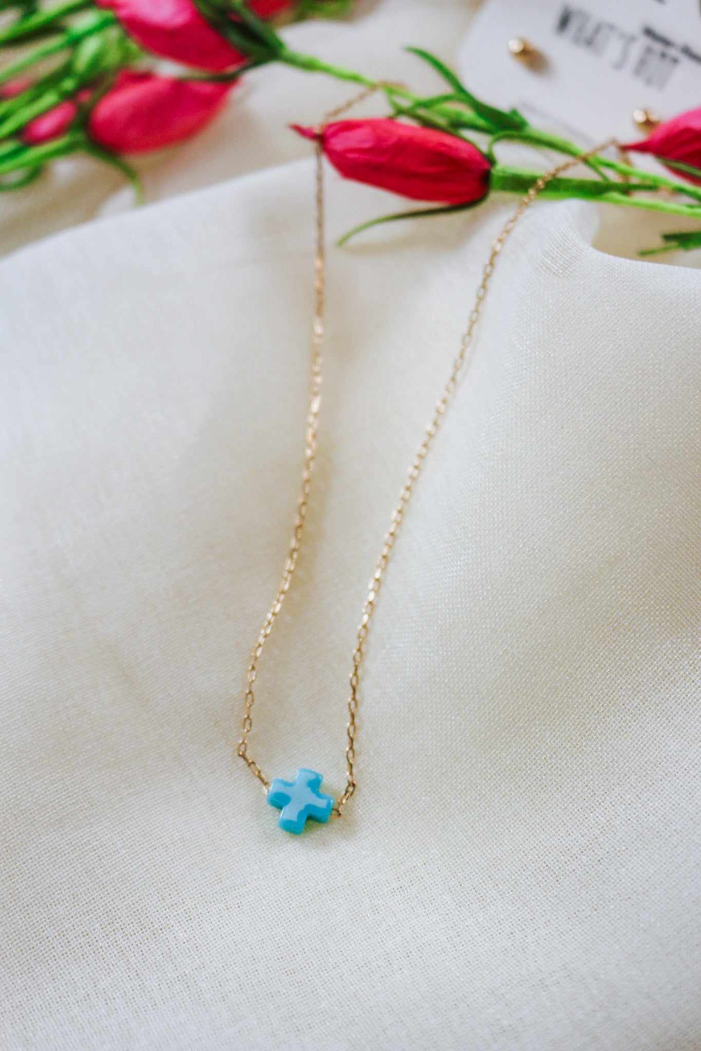 Gold Turquoise Cross Necklace