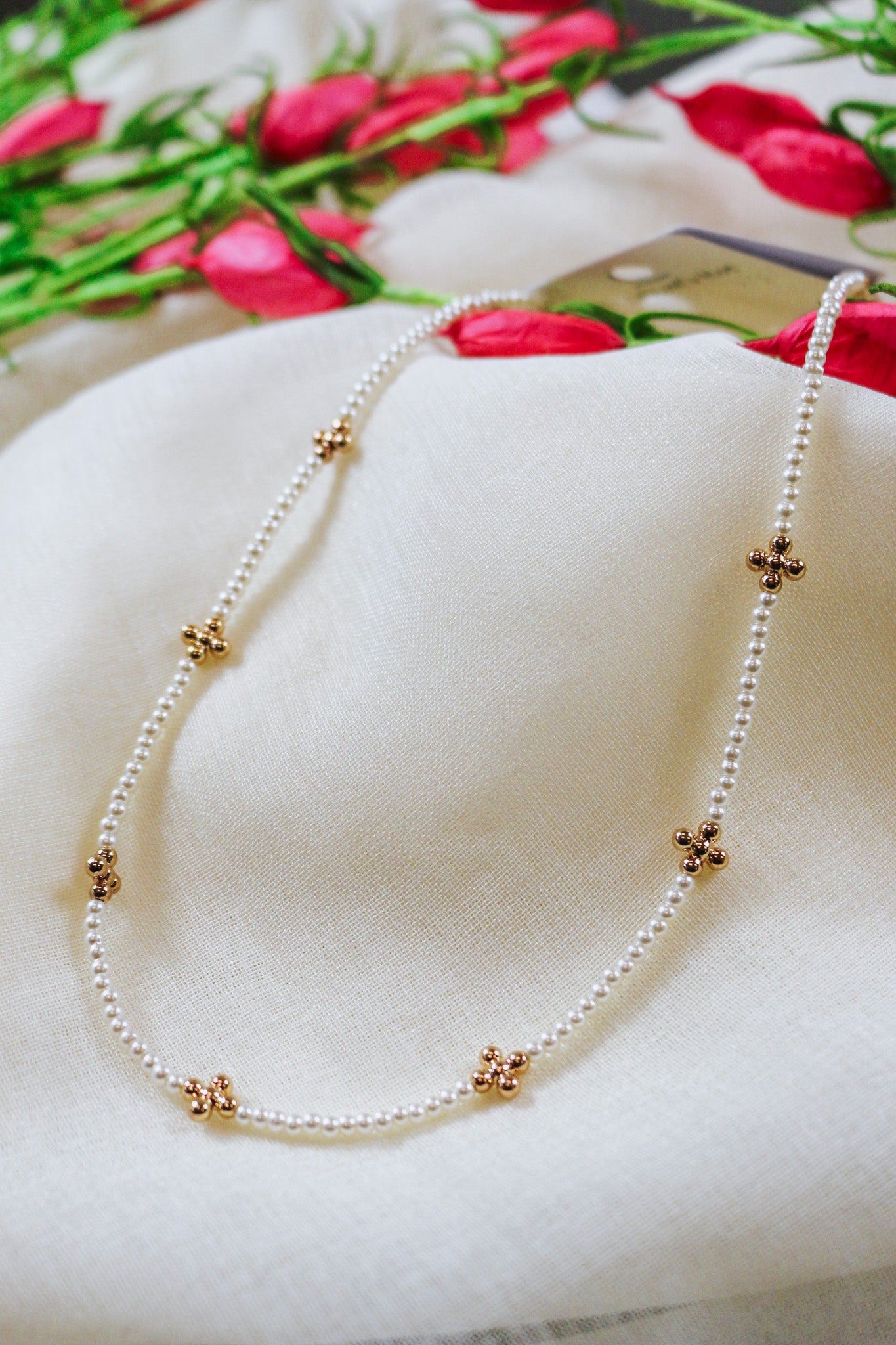 Beaded Gold Pearl Necklace