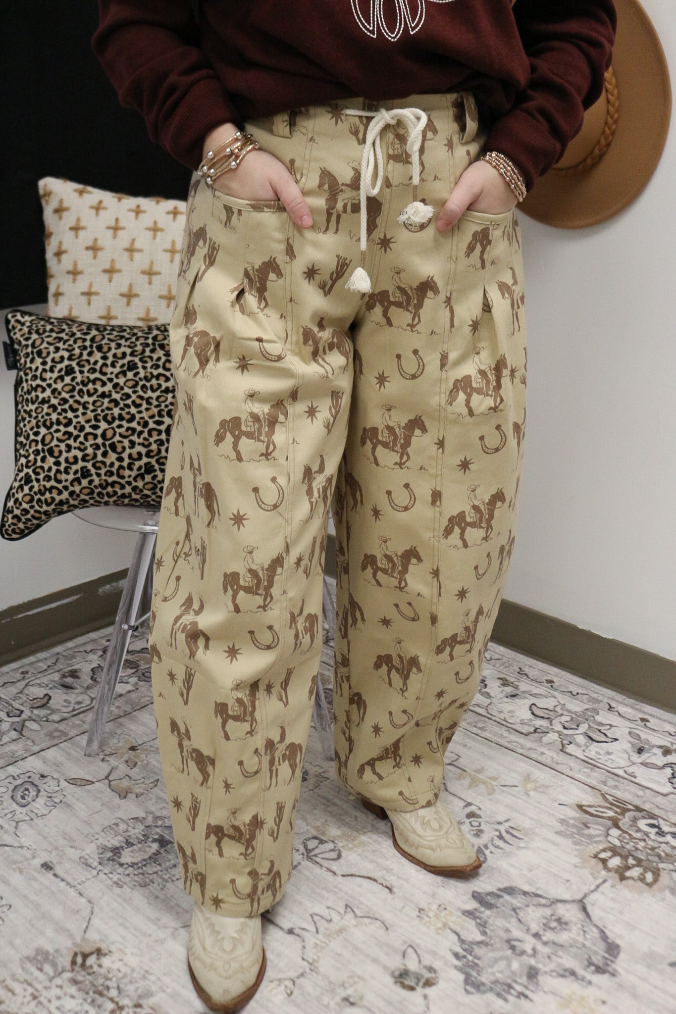 Prairie Plans Beige Western Barrel Pants