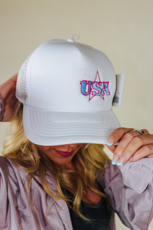 Pink White & Blue USA Trucker Hat
