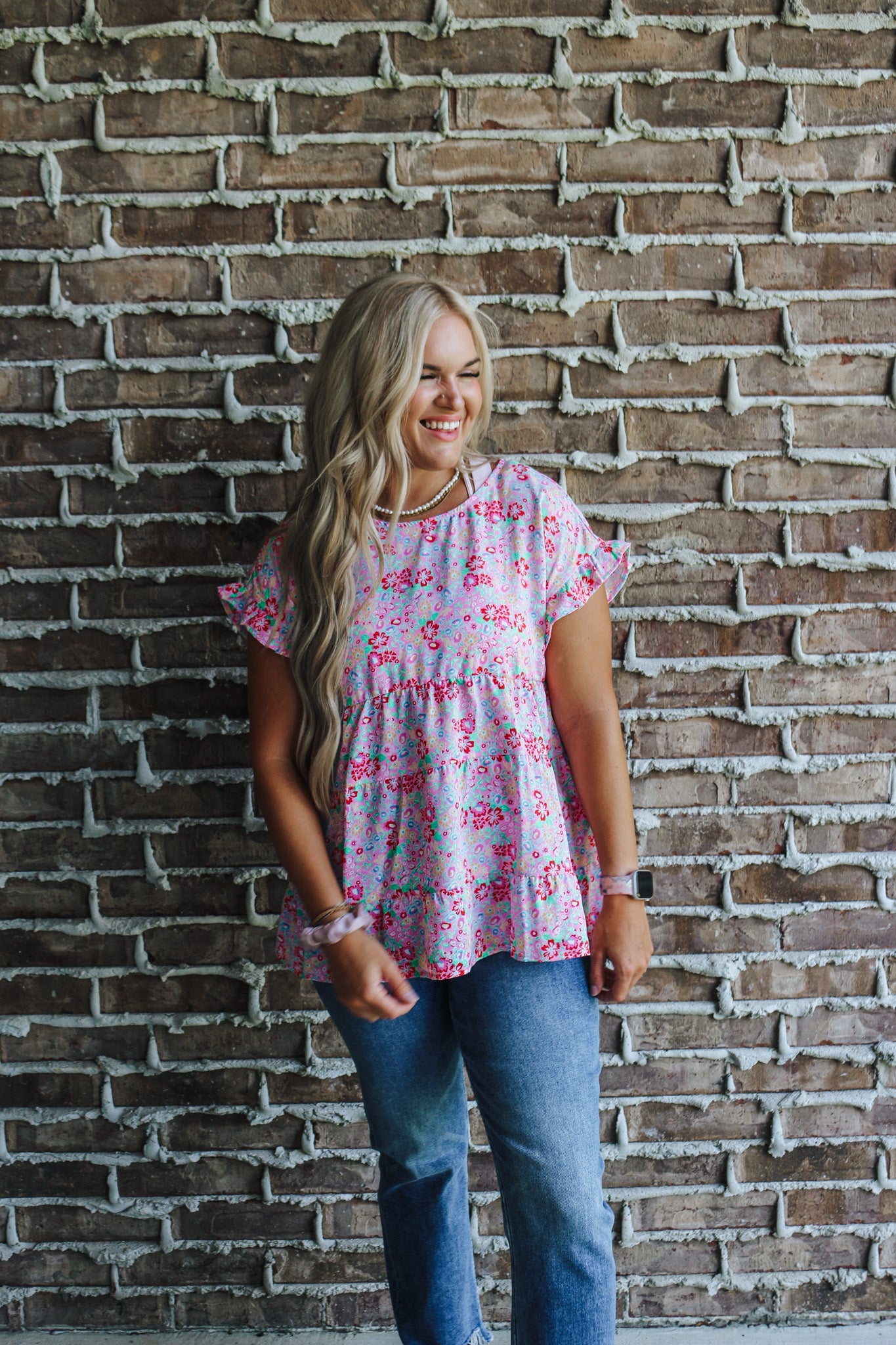 Worth The Time Blush Floral Pink Blouse