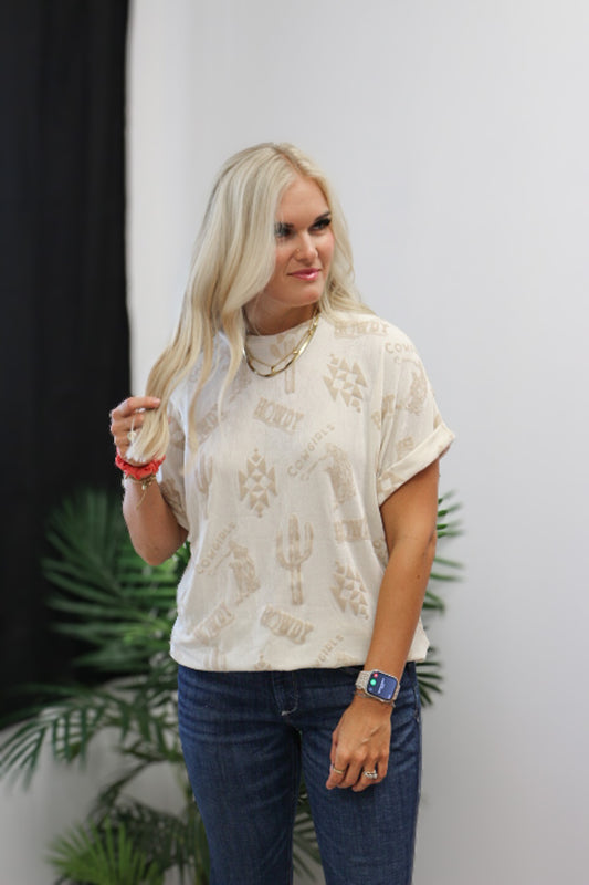 Glam It Up Western Natural Velvet Top