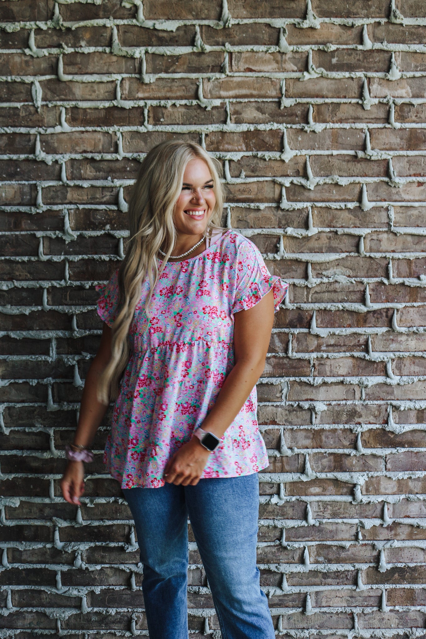 Worth The Time Blush Floral Pink Blouse