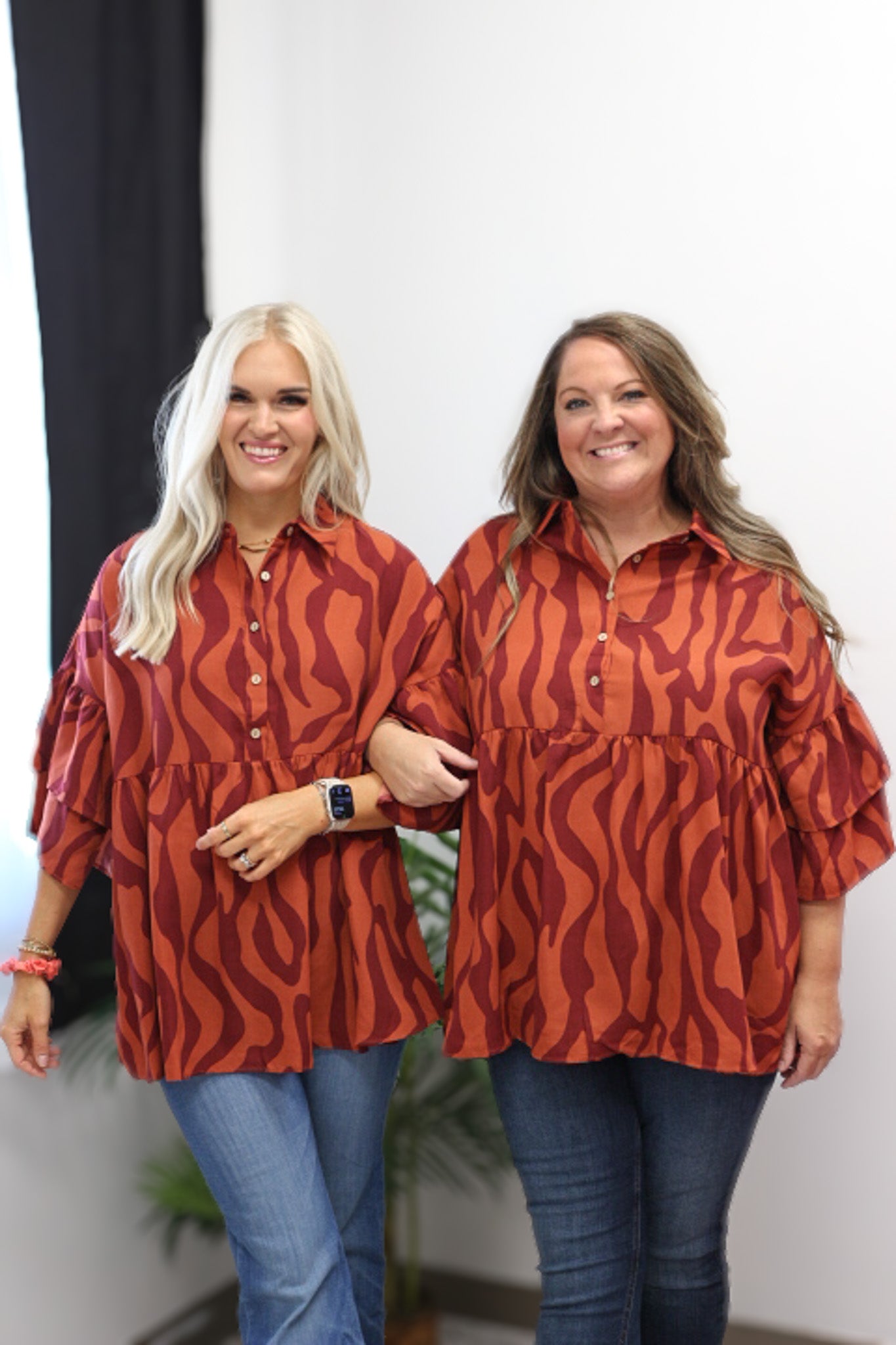 Autumn Trail Mahogany Ruffle Tunic Top