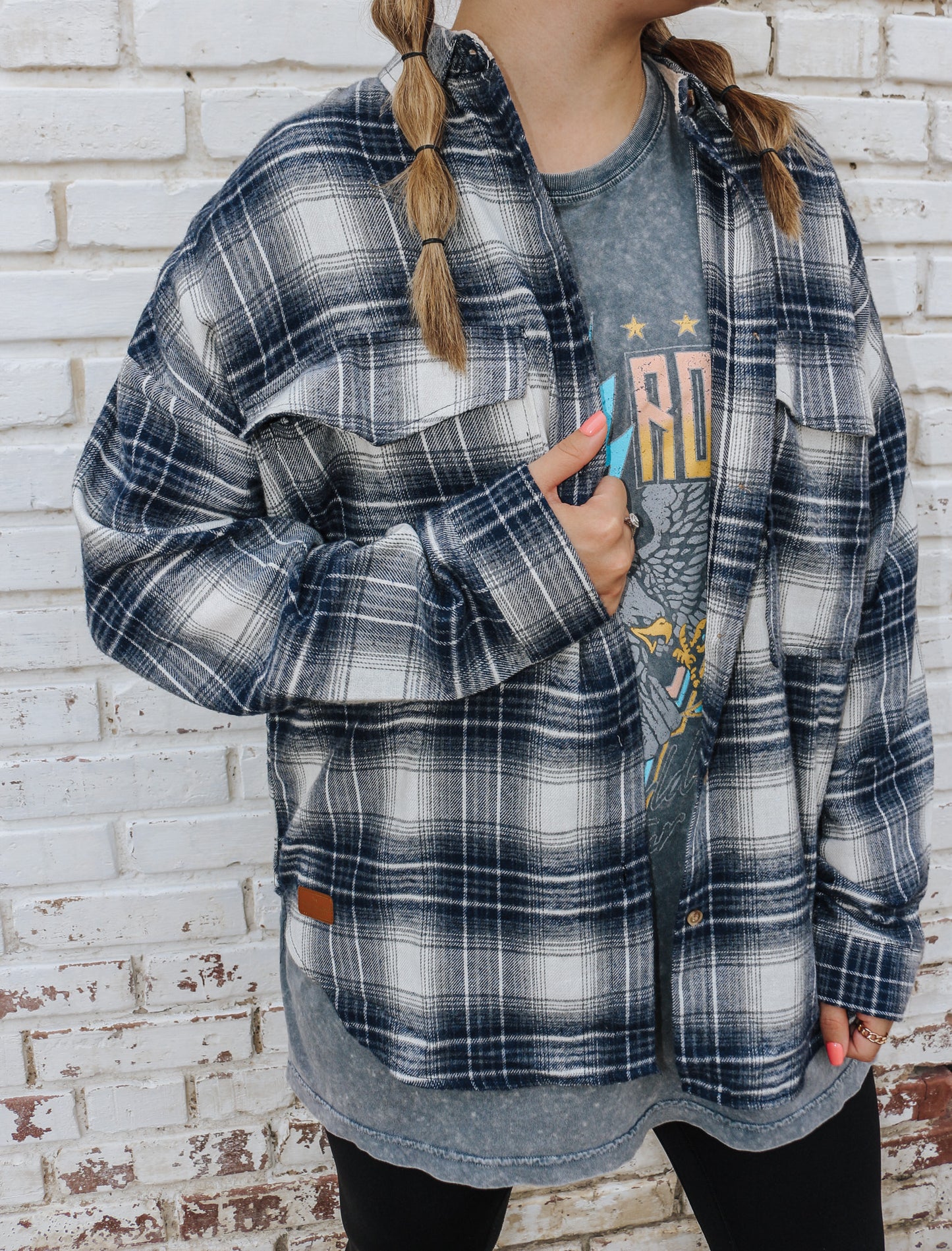 Simply Southern Denim Blue Flannel Top