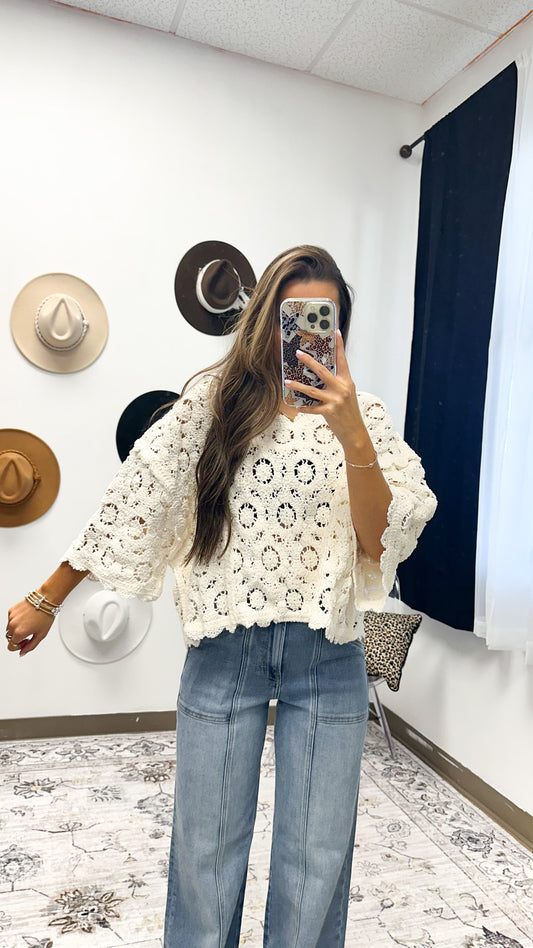 Pretty Polished Cream Crochet Sweater