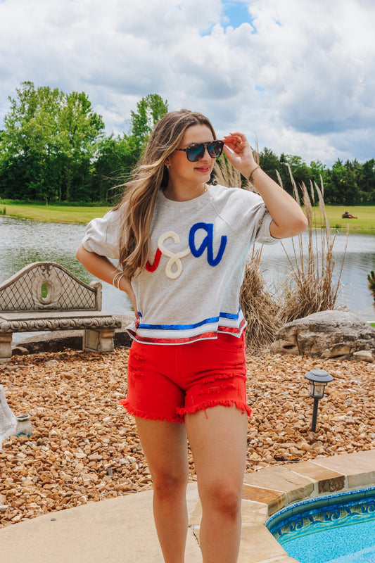 Fiesta Red Risen Denim Shorts