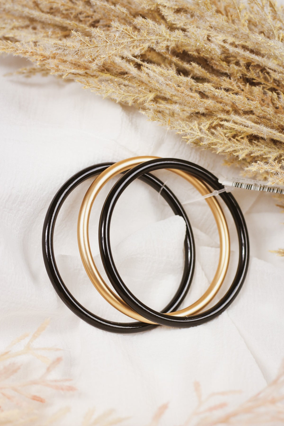 Black Metallic and Gold Set of Three Bangle Bracelets