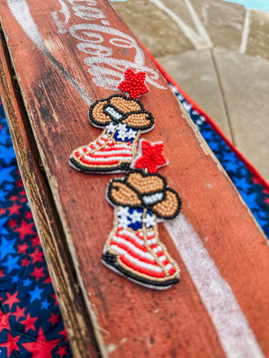 American Flag Beaded Boots Earring
