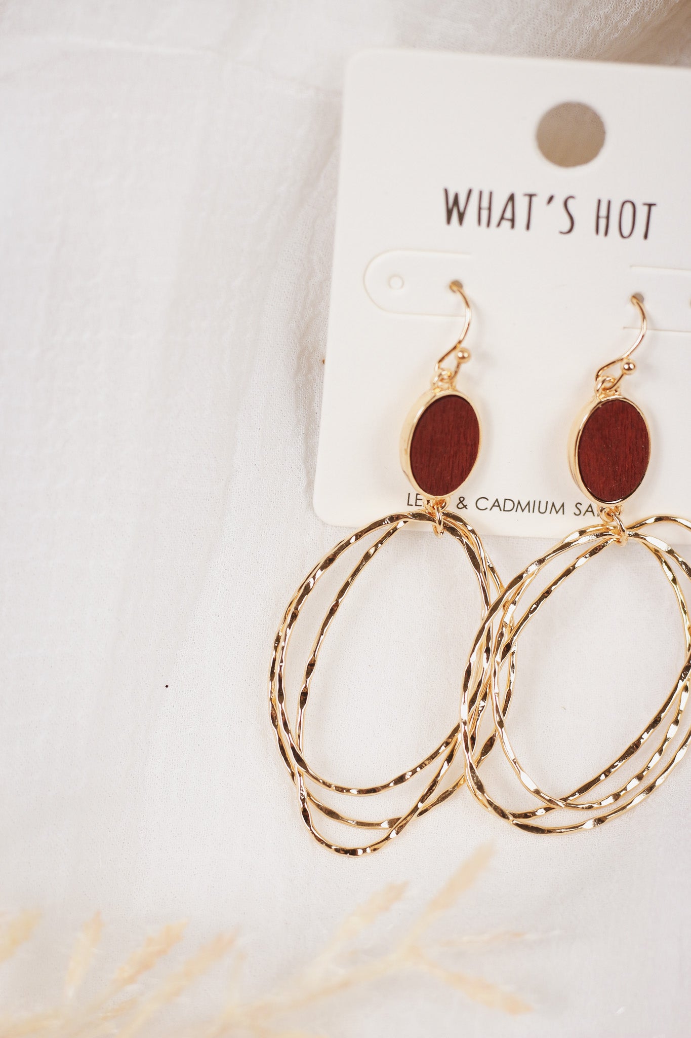 Maroon Wood with Layered Gold Oval Drop 2" Earring