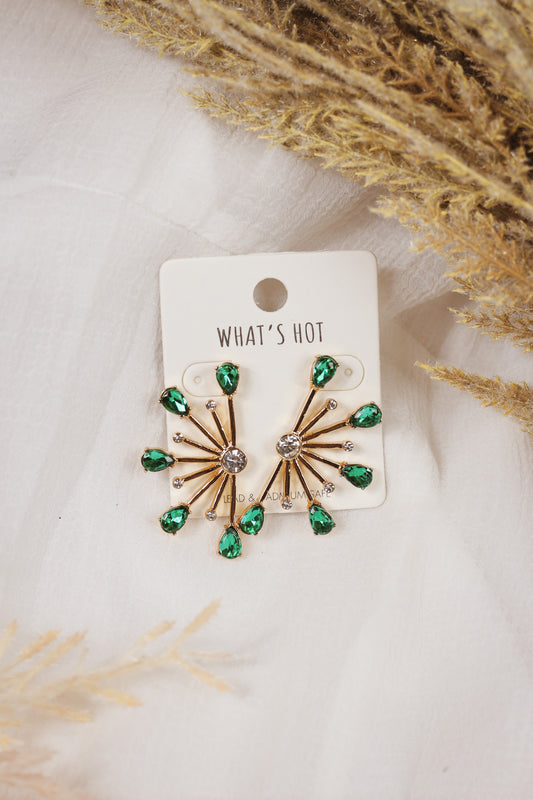 Gold and Green Crystal Spiked Stud 1.5" Earring