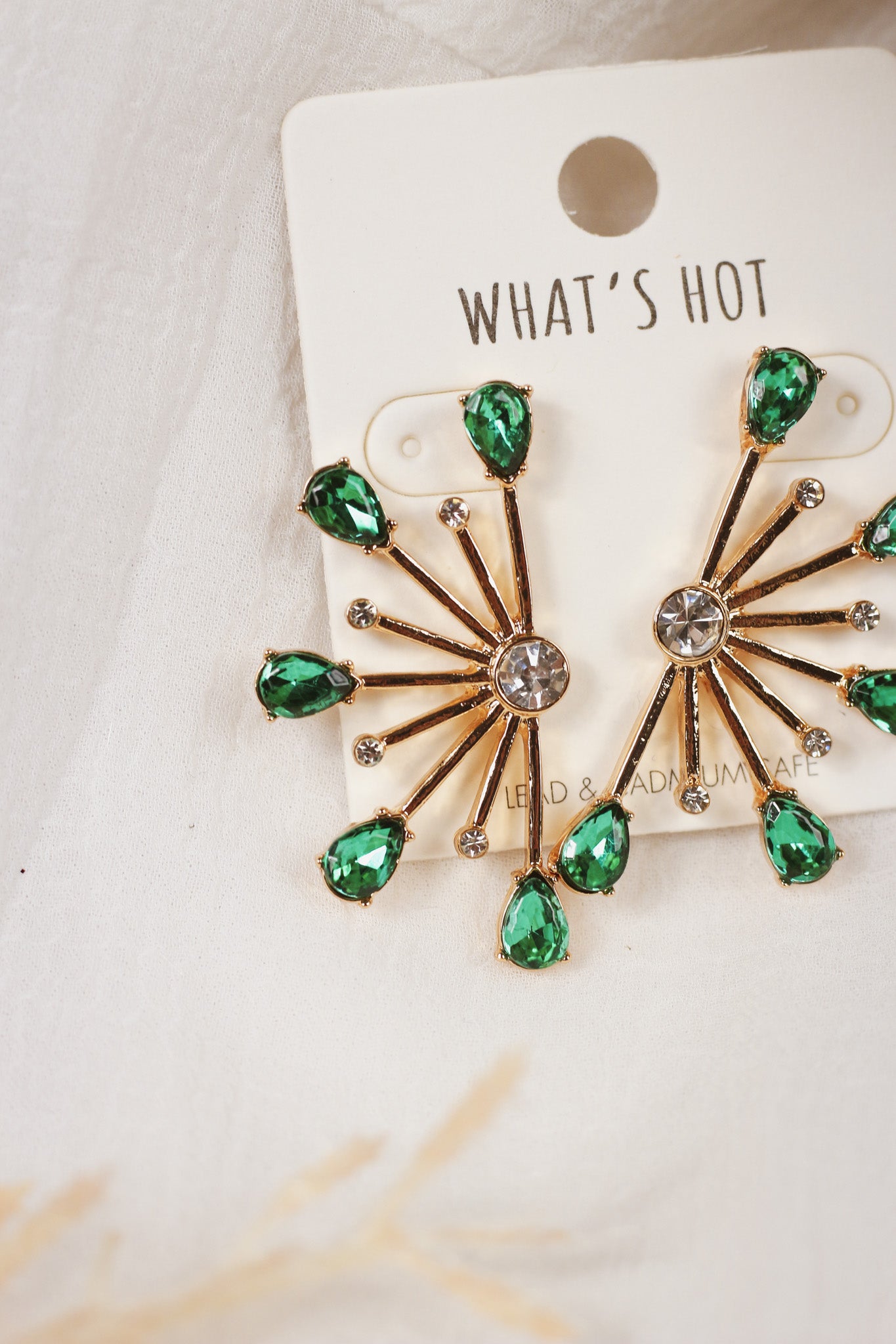 Gold and Green Crystal Spiked Stud 1.5" Earring