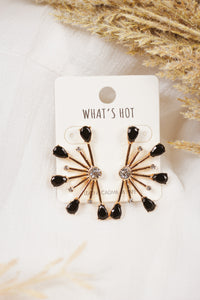 Gold and Black Crystal Spiked Stud 1.5" Earring