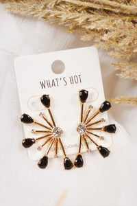Gold and Black Crystal Spiked Stud 1.5" Earring