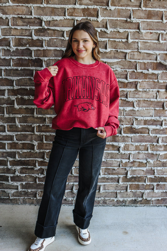 Arkansas Crimson Red Corded Sweatshirt