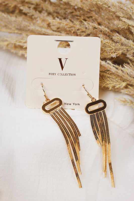 Gold Snake Chain Tassel 2.25" Earrings