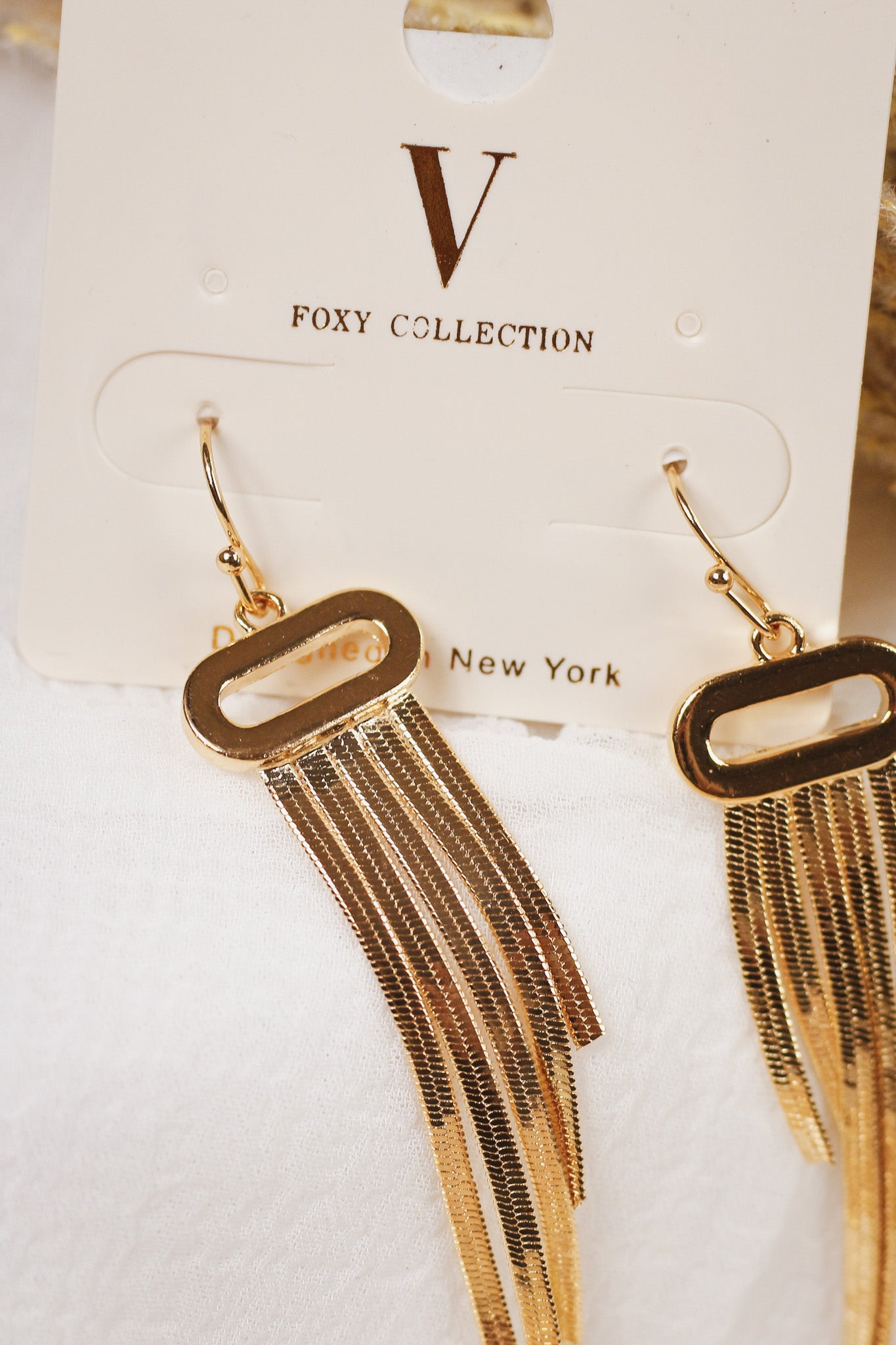 Gold Snake Chain Tassel 2.25" Earrings