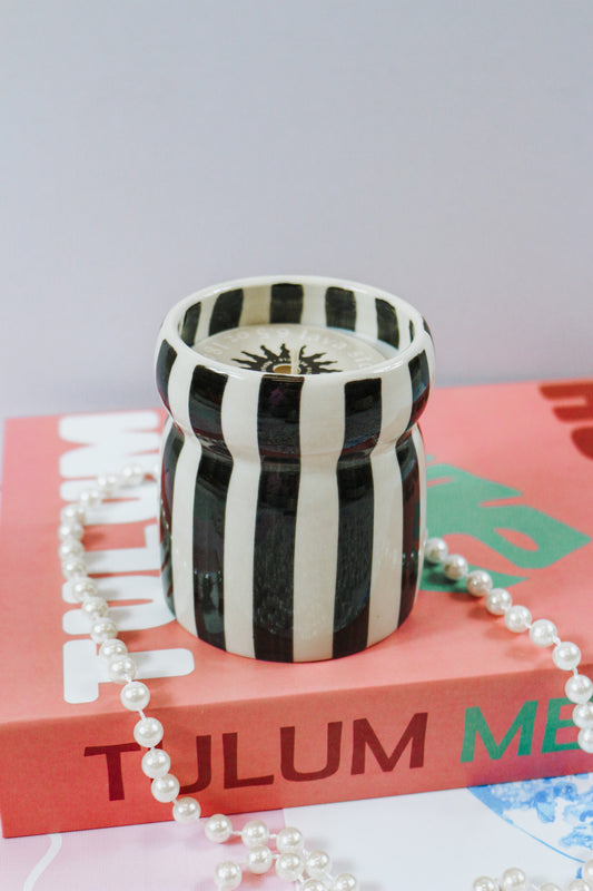 Black Stripe Cabana Lava Stone Candle